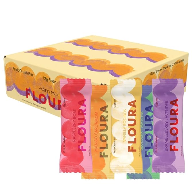 Floura Variety Pack Fruit-Forward Fiber Bars– High Fiber, Gluten & Dairy Free by Floura