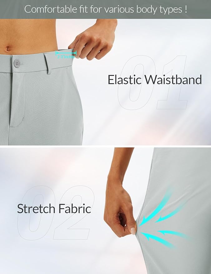 baleaf Women's Golf Pants Straight Leg Stretch Work Travel Pant with Pockets Dressy Bussiness Casual Slacks UPF 50+