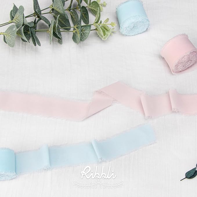 Ribbli Ice Blue Chiffon Silk Ribbon, 1-1/2 inch x 20 Yard, Handmade Fringe - Image 6