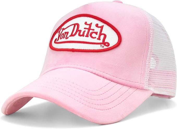 Von Dutch Unisex Trucker Hat - Velvet Curved Bill Mesh Back Retro Classic Adjustable Snapback Baseball Cap for Men and Women