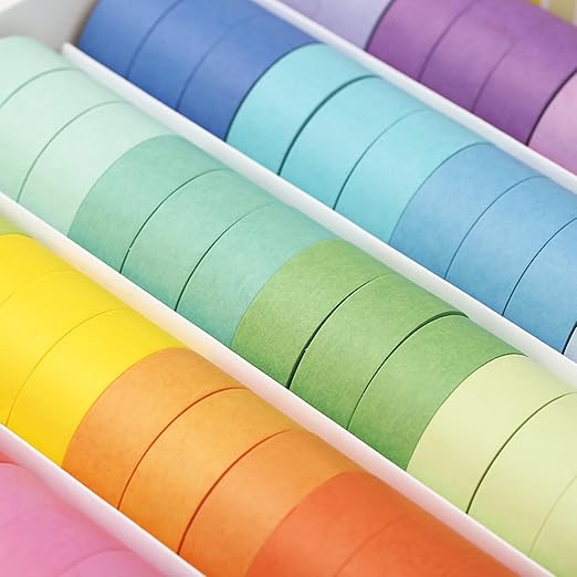 VIVIQUEN Washi Tape Set, 20 Rolls Colored Masking Tape, 15mm Rainbow Pastel - Image 6