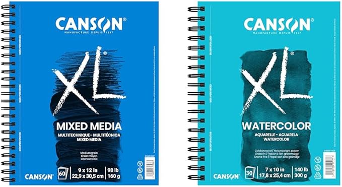 Canson XL Series Mixed Media and Watercolor Paper Pads, 9x12 in 60 Sheets and by Canson