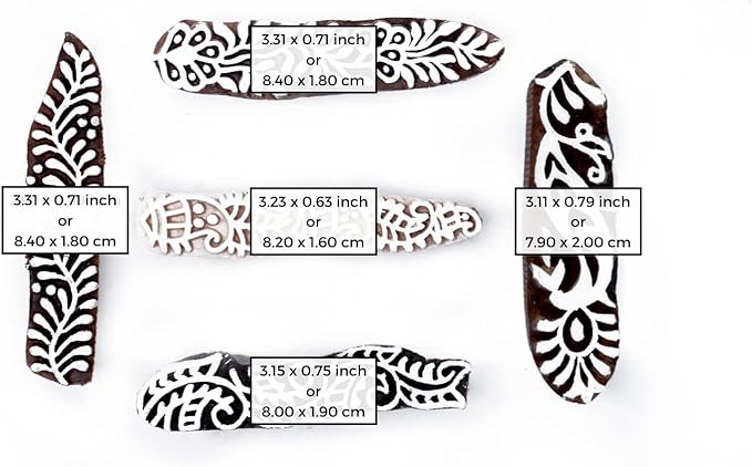 Hashcart | Set of 5 | Mehndi Print Blocks Border Pattern Wooden Stamp, - Image 4