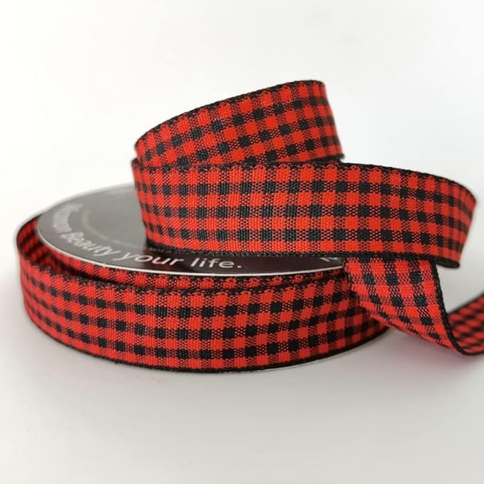 Red and Black Gingham Plaid Checked Ribbon 25 Yards Each Roll 100% Polyester - Image 7