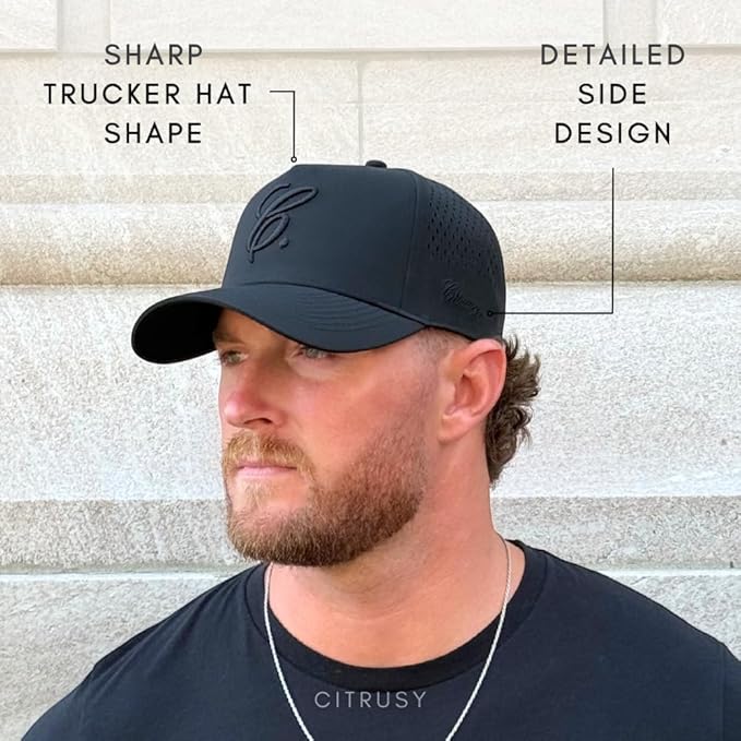 CITRUSY Athletic Trucker Golf Hat | Performance Mens 5 Panel Cap | Cool Breathable Waterproof Workout Running Snapback