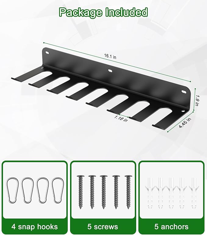 QBA Wall Mount Baseball Bat Holder, 8 Prongs Heavy Duty Metal Bat Rack, Holds 14 Bats, Bats Organizer for Dugout Fence Home Garage, Black