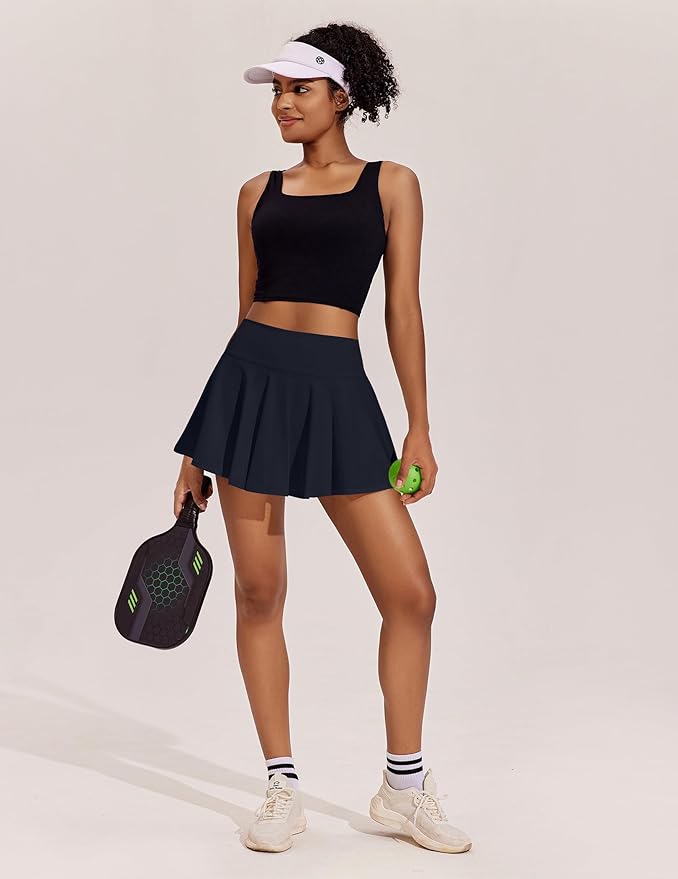 PINSPARK Womens Tennis Skirt Pleated Athletic Skirts with Pockets Shorts High Waisted Golf Skort for Workout Pickleball