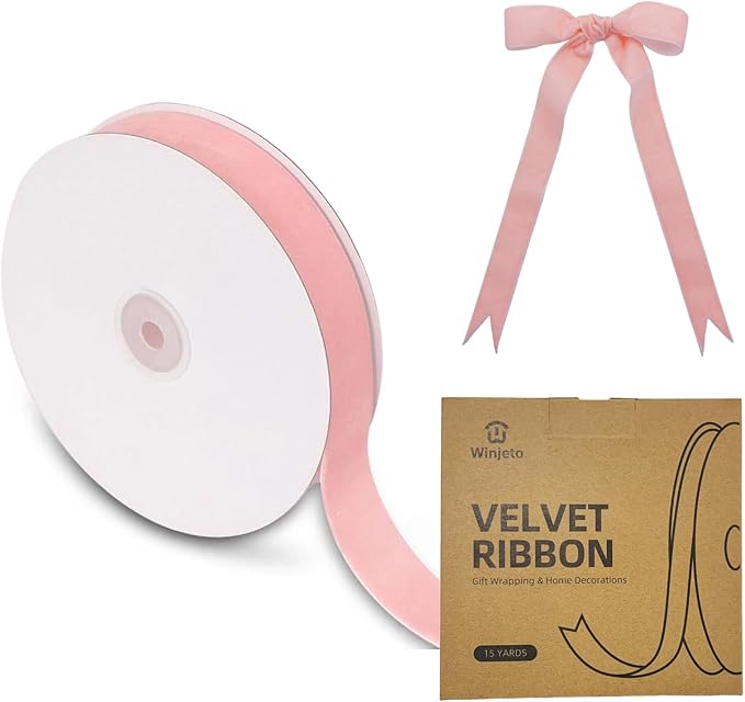 15 Yards Velvet Ribbon 1 Inch Single Face Pink Velvet Ribbon Spool Prefect by Winjeto