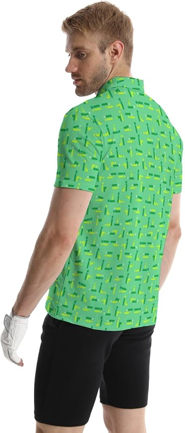 HUURAY Funny Golf Polos for Men Funny Print Short Sleeve Shirts Quick Dry Polo Shirts Hawaiian Shirt Performance Golf Outfits