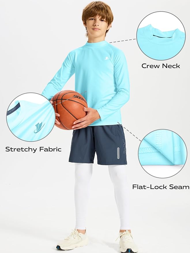 DEVOROPA Youth Boys Compression Thermal Shirt Long Sleeve Kids Fleece Baselayer Soccer Baseball Undershirt Slim/Regular/Husky