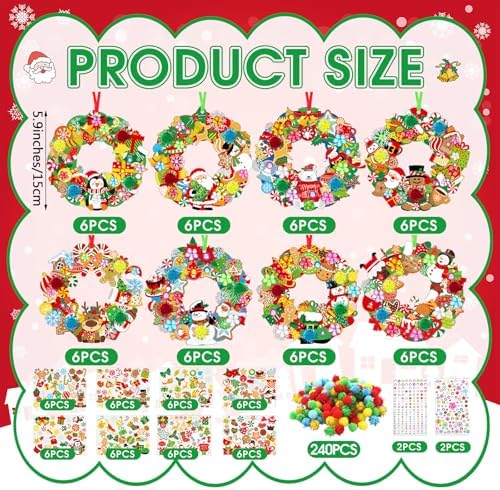 Hollowfly 48 Sets Christmas Wreath Craft Kits with Stickers