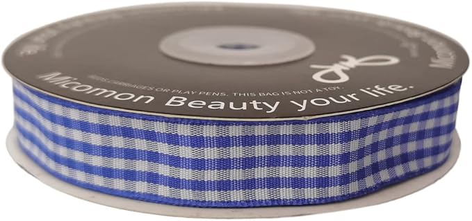 Blue and White Woven Edge Plaid Ribbon 100% Polyester Gingham Ribbon 25 Yards - Image 4