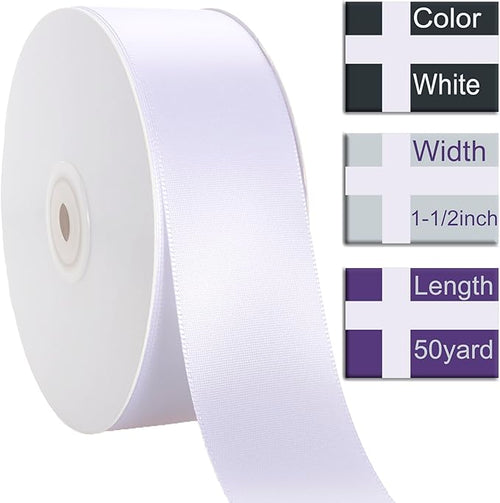 1-1/2 Inch White Ribbon, 50 Yards Craft Polyester Satin Ribbon Perfect - Image 2
