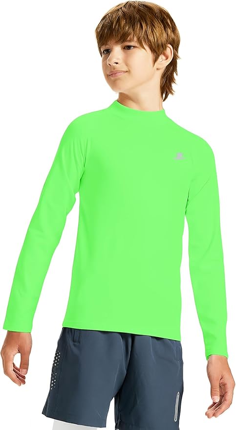 DEVOROPA Youth Boys Compression Thermal Shirt Long Sleeve Kids Fleece Baselayer Soccer Baseball Undershirt Slim/Regular/Husky