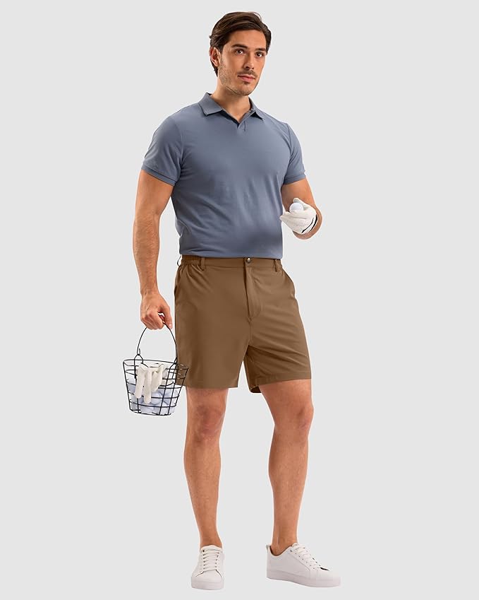 Pudolla Men's Casual Shorts 7"/9"/5" Lightweight Golf Shorts with 3 Pockets Stretch Quick Dry Comfy Work Shorts