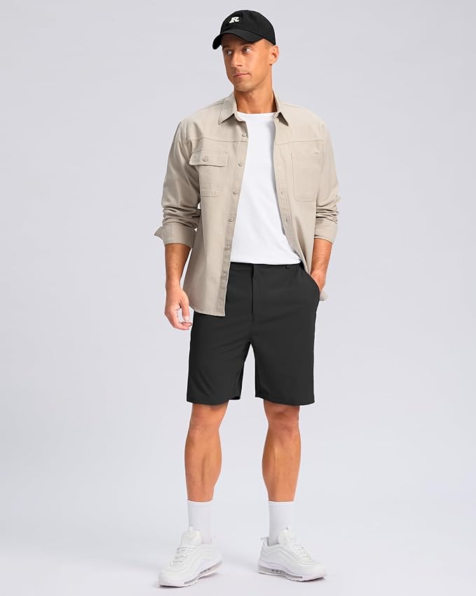 Pudolla Men's Casual Shorts 7"/9"/5" Lightweight Golf Shorts with 3 Pockets Stretch Quick Dry Comfy Work Shorts