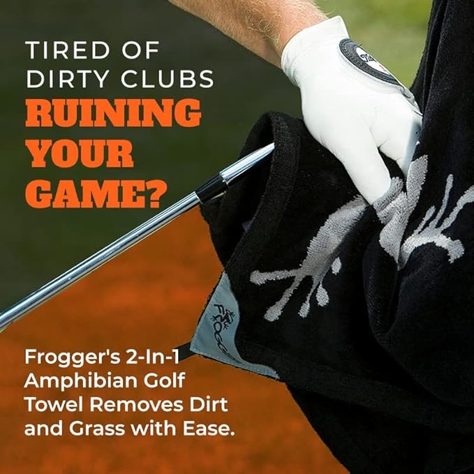 Frogger Amphibian 2-in-1 Patriotic Golf Towel with Wet and Dry Technology, Red/White/Blue, Premium Golf Bag Accessory with Carabiner Clip, Ultra Absorbent, for Golf Dads