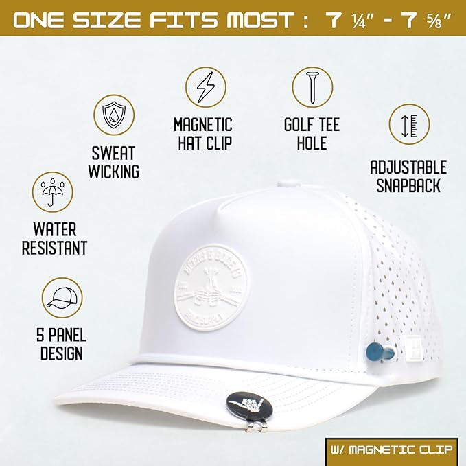 BRIMZ Golf Performance Hat - Tee Holder & Magnetic Ball Marker - Breathable, Sweat & Water Resistant Golfing Snapback Hat