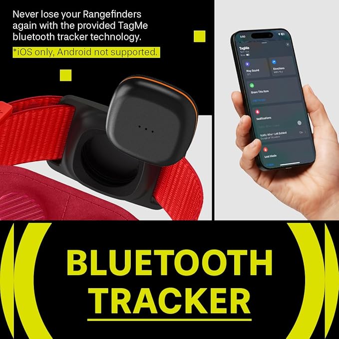 MAG-iT Magnetic Golf Range Finder Strap with Built-in GPS Tracker – GPS Tracker Holder Compatible with Find My App – Magnetic Mount for Golf Cart - Neon Red