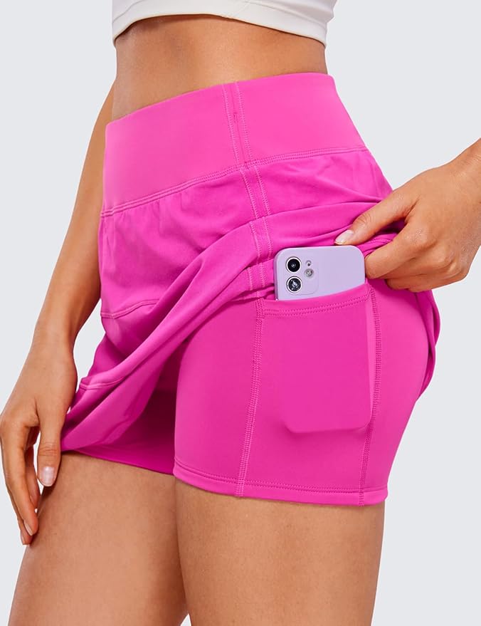 CRZ YOGA High Waisted A line Golf Skirts for Women - Mini Lined Tennis Casual Work Skorts with 3 Pockets
