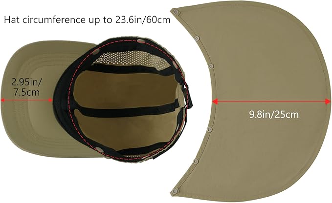 BASSDASH UPF 50+ Foldable Fishing Hat Baseball Cap with Removable Neck Flap Portable for Men Women Golf Hiking