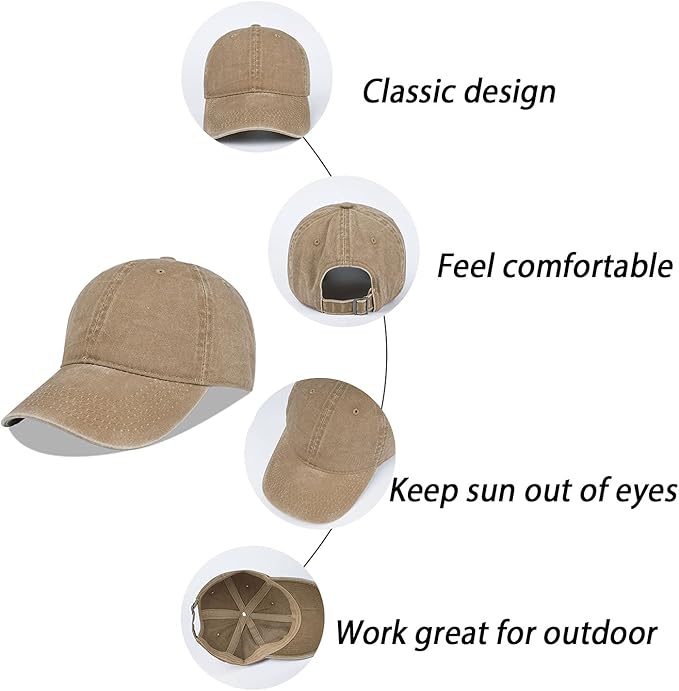 LANGZHEN Unisex Baseball Cap 100% Cotton Fits Men Women Washed Denim Adjustable Dad Hat