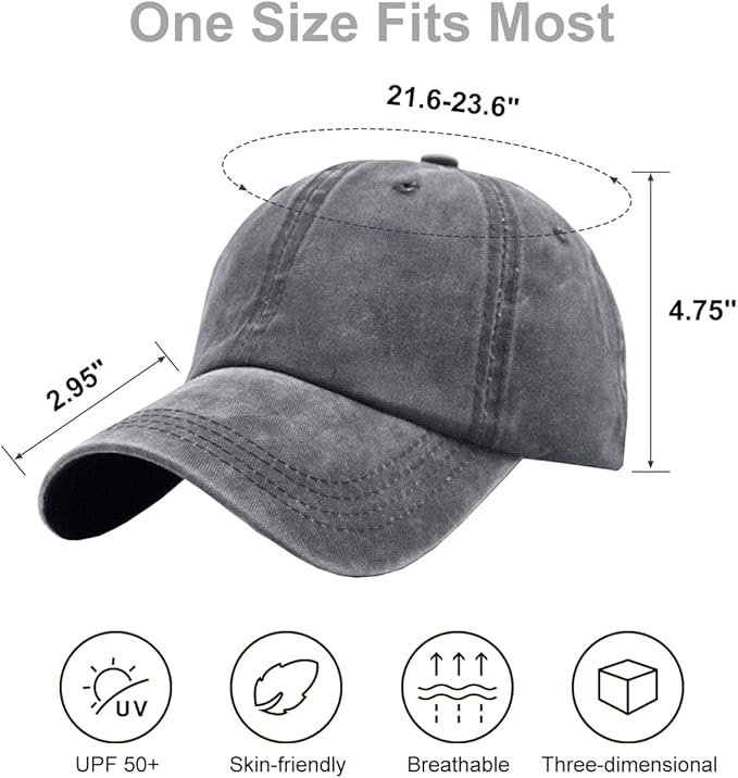 Womens Vintage Washed Distressed Baseball-Cap with Ponytail Hole Sport Golf Hat