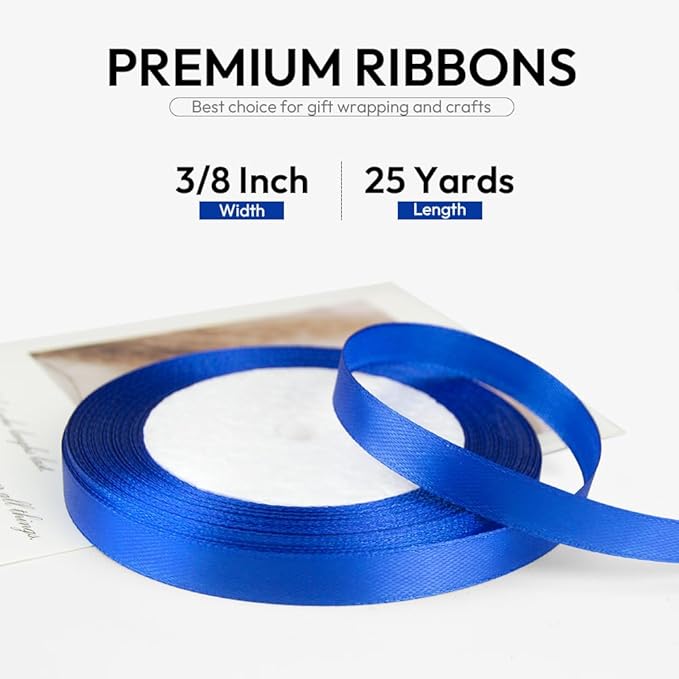 3/8 Inch 25 Yards Satin Ribbon Royal Blue, Solid Color Fabric Ribbon - Image 2