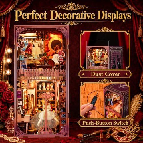 fifijoy Theatre Dressing Room DIY Book Nook Kit - DIY Miniature Dollhouse Book Nook Kit, Classic Theater 3D Wooden Puzzle Model Bookshelf Insert Decor, Gift for Craft Lovers (with Yellow Light)