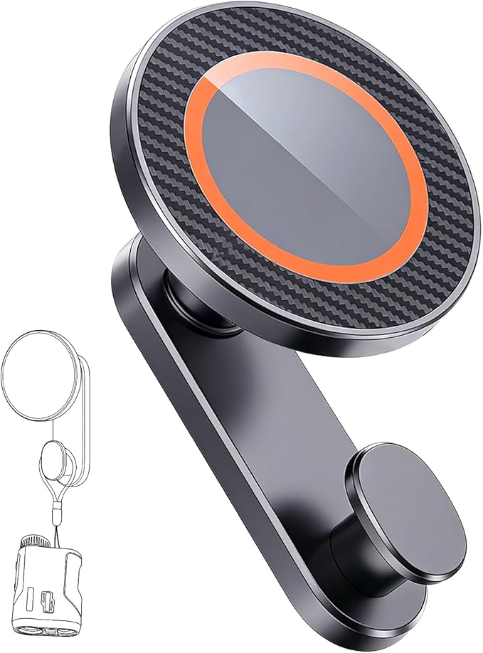 Magnetic Golf Cart Phone Holder for MagSafe, Snap-Lock Zinc Alloy Rustproof Magnetic Mount w/Built-in Gear Hook, 20-Magnet Block Array, Fits iPhone 12–17 (Ring Included) (Dark Gray)