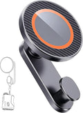 Magnetic Golf Cart Phone Holder for MagSafe, Snap-Lock Zinc Alloy Rustproof Magnetic Mount w/Built-in Gear Hook, 20-Magnet Block Array, Fits iPhone 12–17 (Ring Included) (Dark Gray)