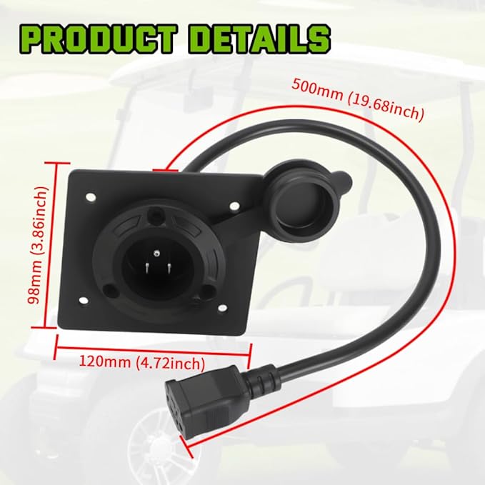 AUTOVIC Charger Port Cover Plate Adapter with 120V Plug for Lithium Battery Compatible with EZGO TXT36 Golf Cart