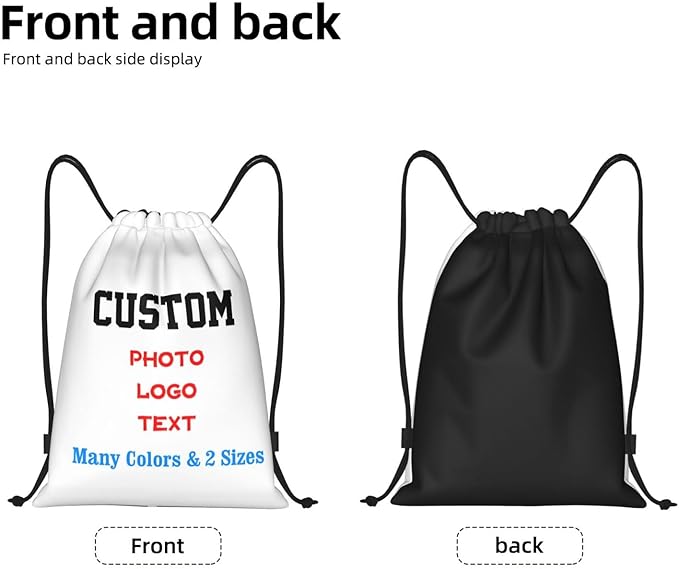 Customized Drawstring Bags with Your Own Design Photo/Logo/Text, Personalized Drawstring Backpack Sports String Bag Sport Gym Shoulders Rucksack for Kids Boys Girls Adults Women Men, Medium