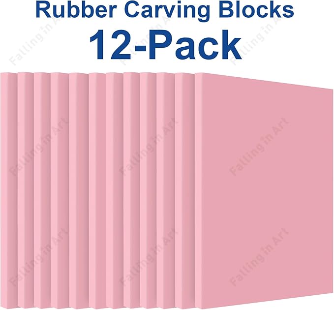 Falling in Art 4 x 6" Pink Rubber Carving Blocks, 12 Pack Soft Linoleum Blocks - Image 5