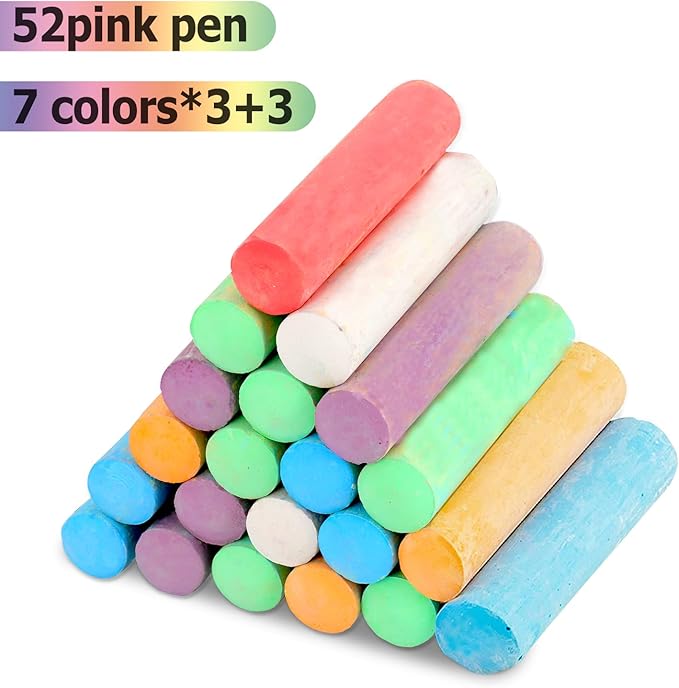 J-hong Washable Sidewalk Chalk Set- 52 Pieces 7 Colors Jumbo Chalk - Image 7
