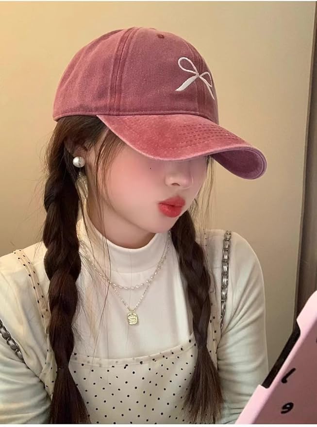 Sumleno Womens Trendy Cute Bow Baseball Cap Y2k Aesthetic Preppy Sun Cap Hiking Travel Trucker Hat Accessories