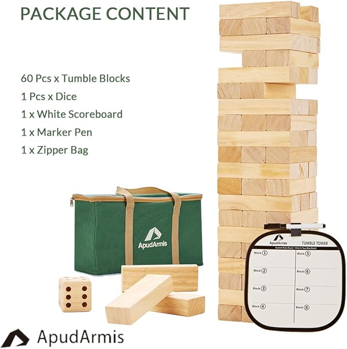 ApudArmis 60 PCS Tumble Tower, Pine Wooden Stacking Timber Game - Image 7