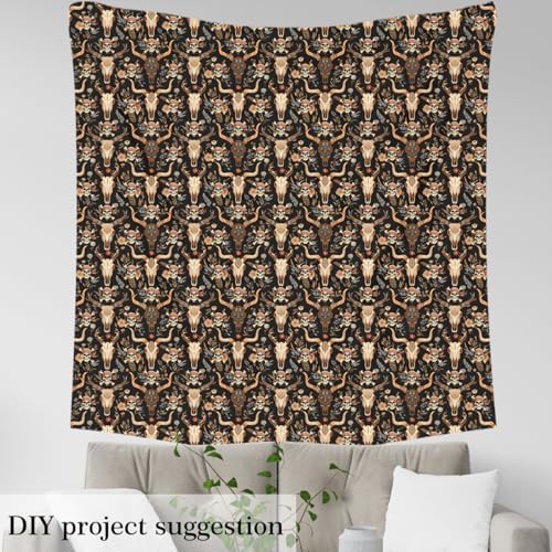 Feelyou Sugar Skull Upholstery Fabric for Chairs Cow Skull Fabric By The Yard for Kids Boys Girls Teens Room Decor Pirate Decorative Soft Flannel 10 Yards Flroal Leaf