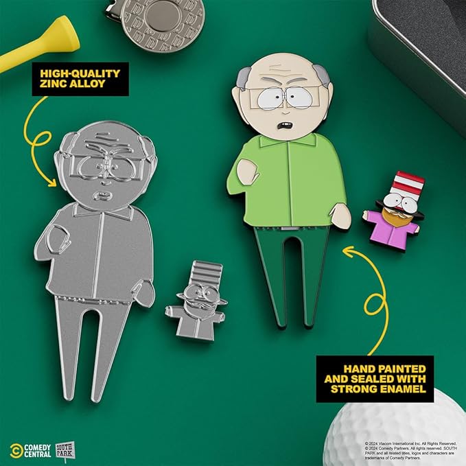 South Park Mr. Garrison Divot Tool with Mr. Hat Ball Marker – Officially Licensed South Park Golf Accessories Set – Metal Divot Repair Tool with Magnetic Ball Marker for Golfers