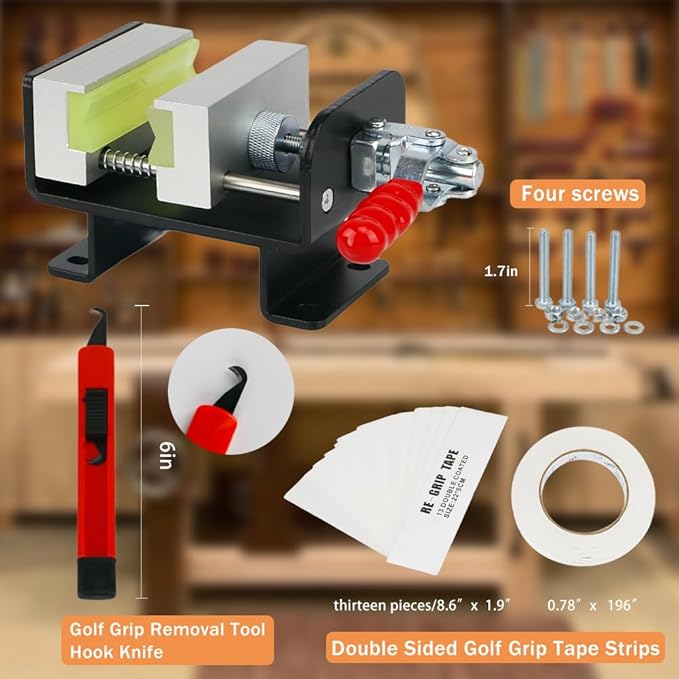 wosofe Golf Club Regrip Vise Tool,Golf Club Gripping Station Quick Shaft Clamp,Grip Replacement Tool,Package Rubber Non-Slip Manual Handle Easy to Install Detachable,Golf Workshop Supplies