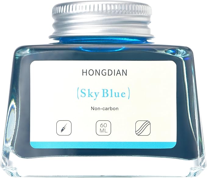 Hongdian Fountain Pen Bottled Ink Sky Blue Color, 60ml Non Carbon Inkwell Bottle - Image 6