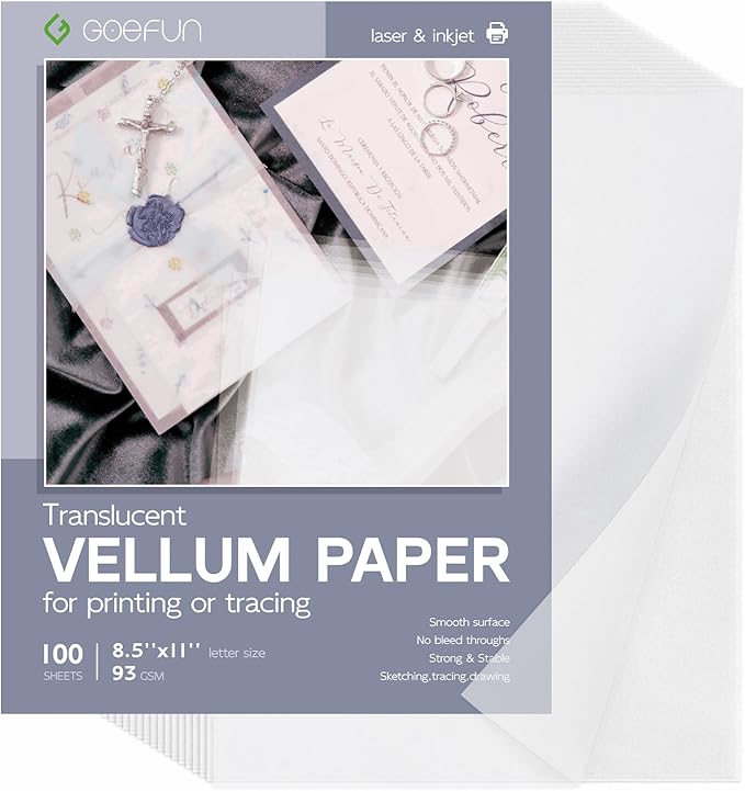 Translucent Vellum Paper 8.5 x 11, Goefun 100 Sheets Vellum Tracing Paper by Goefun