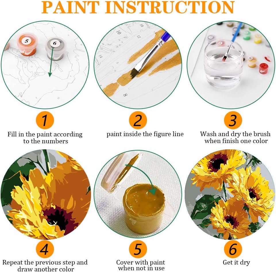 Axquilon 4 Packs Flowers Framed Paint by Numbers Kit with Easel 8x10in