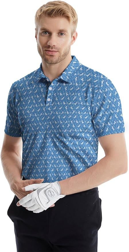 HUURAY Funny Golf Polos for Men Funny Print Short Sleeve Shirts Quick Dry Polo Shirts Hawaiian Shirt Performance Golf Outfits
