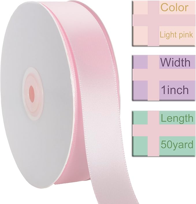 1 Inch Light Pink Ribbon, 50 Yards Craft Polyester Satin Ribbon Perfect - Image 2