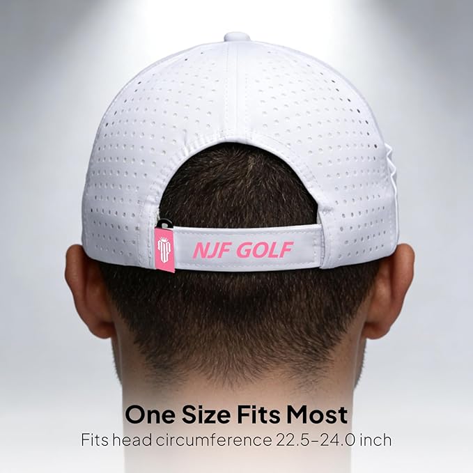 NJF Golf Hat Men - Breathable Mens Golf Hats, Adjustable Rope Hook and Loop Style Cap, Convenient Cap with Tee Holder