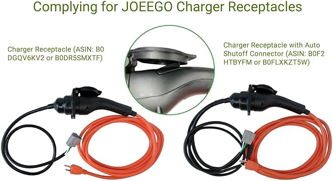 JOEEGO Charging Power Cord Assembly Compatible with Evolution EV Golf Carts, 30A 110V~220V, Replaces OEM# 2.04.0620 (Orange 10ft Plus)