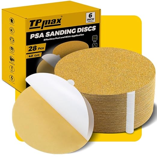 6-Inch 40-Grit Gold PSA Sanding Discs, 28 Pack – Pro-Grade Self-Adhesive by TPmax