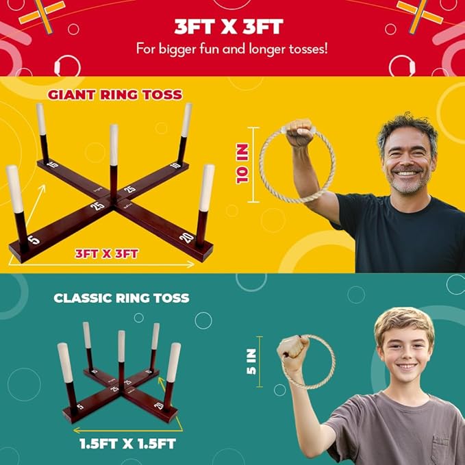 SWOOC Games - Rustic Ring Toss Game - Easy Setup & Extra Games Included - Ring - Image 3
