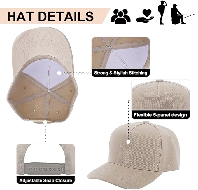 ZH 12 PC 5 Panel Baseball caps, Bulk Baseball caps, Customizable DIY Design, Wholesale Caps, One-Size-Fits-All